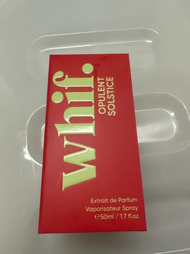 Reviewer's red packaging for Opulent Solstice with gold lettering.