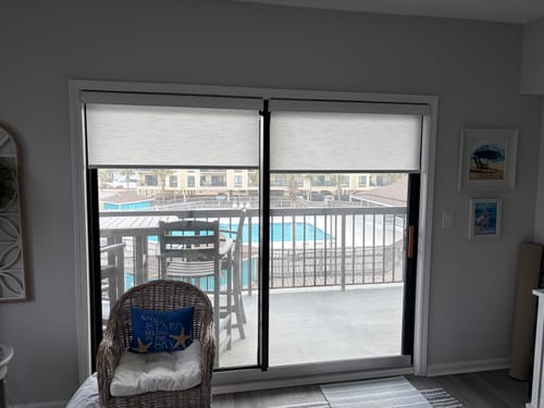 Customer photo review of SmartWings Motorized Light Filtering Roller Shades 70% Blackout Essential