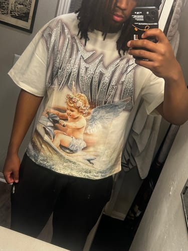 Customer photo review of Mixed Emotion Jetski Rhinestone Tee Cream