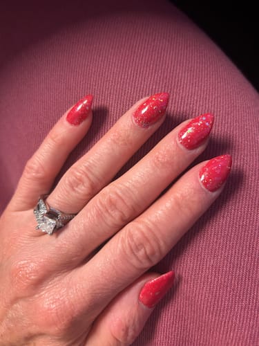 Customer photo review of D1456 Rosy Goldleaf Pink Flake Dip Powder