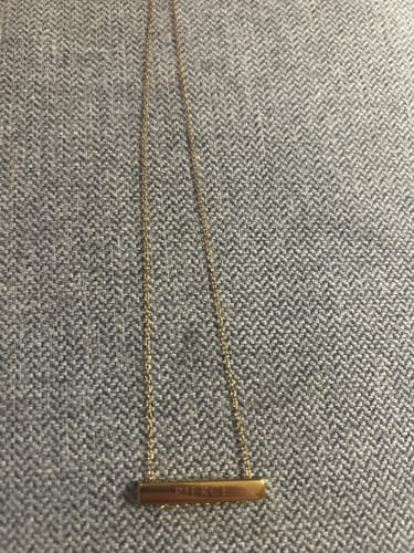Customer photo review of 3cm Letter Bar Necklace in Gold Horizontal