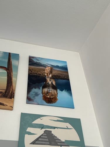 Customer photo review of Leinwandbild | Spiegelbild Löwe & Löwenjunges | Hochformat