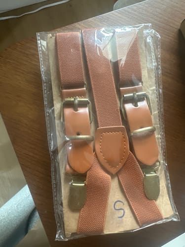 Customer photo review of Cognac Vegan Leather Buckle Suspenders
