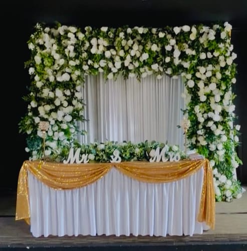 Customer photo review of Green and White Fabric Artificial Flower Wall Arch Wedding Birthday Party Decoration
