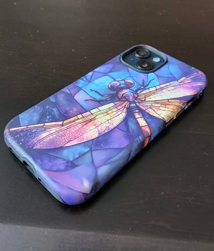 Customer photo review of Enchanting Dragonfly Stained Glass Phone Case