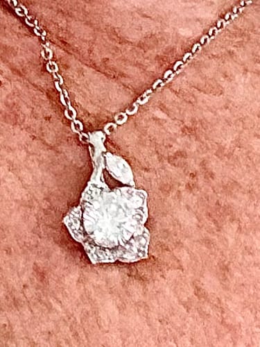 Customer photo review of Flower Halo CZ Necklace in Sterling Silver