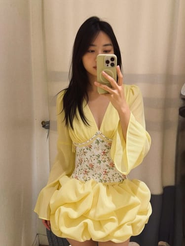 Customer photo review of The Cloud Mini Dress in Vintage Cream Flower