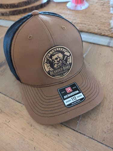 Customer photo review of Richardson 112 Genuine Leather Patch Hats Laser Engraved