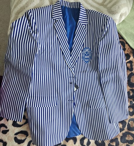 Customer photo review of Zeta White Striped Blazer