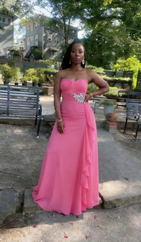 Customer photo review of Sweetheart Chiffon Red Beading Pleats Floor Long Bridesmaid Dress