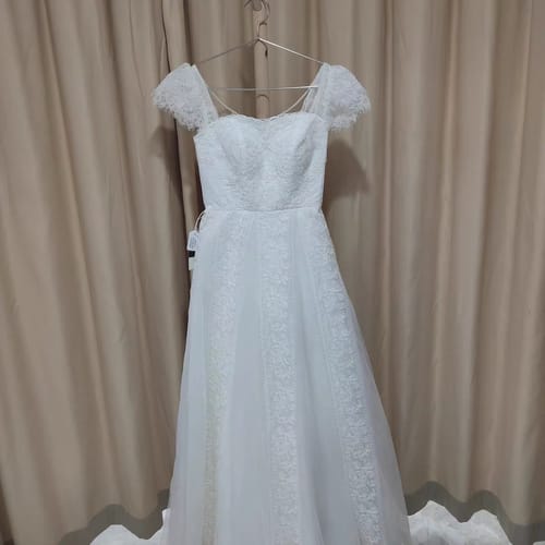 Customer photo review of Sweetheart Lace Short Sleeve A Line Wedding Dress
