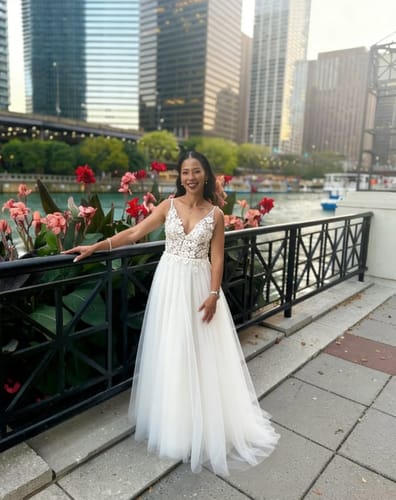 Customer photo review of Flower Appliques Princess V Neck A Line Wedding Dress