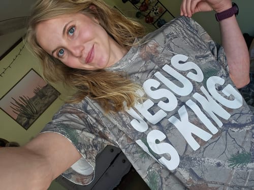 Customer photo review of Pre-Order Jesus Is King Premium Tee