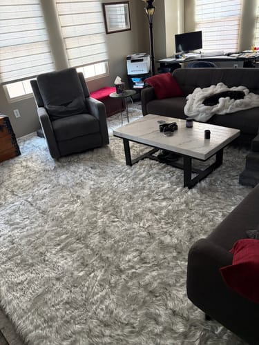 Customer photo review of Luxury Washable Faux Sheepskin Rug - Pet & Stain Proof Shag Carpet for Home