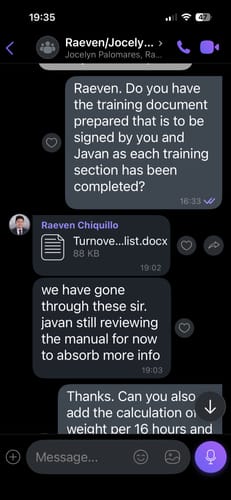 Customer's image showing a screenshot of a text message conversation on a phone.