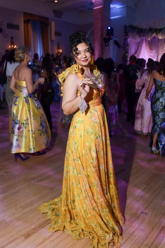 Customer photo review of Barcelona Gown in Yellow by Mac Duggal - RENTAL