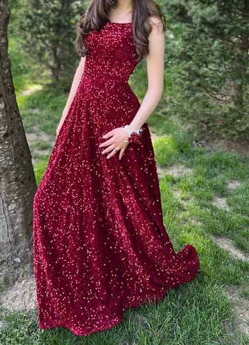 Customer photo review of A Line Blue Straps Sequin Prom Dress With Pockets
