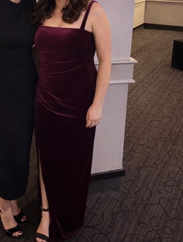Customer photo review of Domino Gown in Burgundy by Black Halo - RENTAL