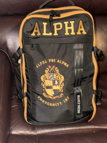 Customer photo review of Alpha Phi Alpha Embroidered Black and Gold Backpack