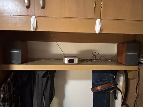 Customer photo review of R1280T Technology. Style. Utility. Powered Bookshelf Speakers