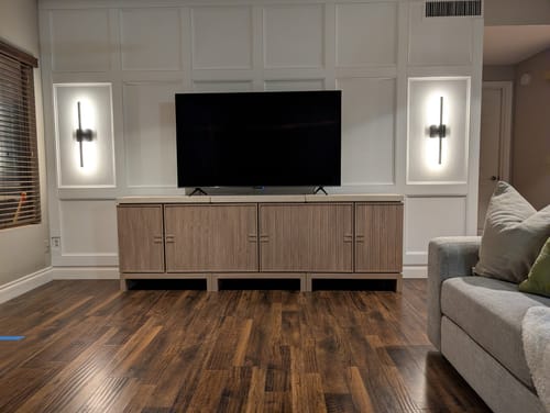 Customer photo review of Anton 32" Fluted Buffet Cabinets with Travertine Top (Set of 3)