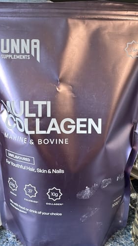 A reviewer's purple bag of Sunnah Supplements Multi Collagen, Marine & Bovine formula.