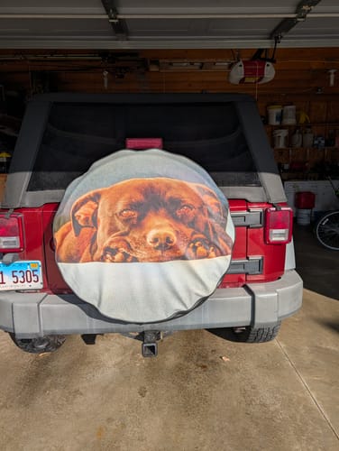 Customer photo review of Custom Spare Tire Cover for Jeep, RV, Bronco Camper, Trailer, & More