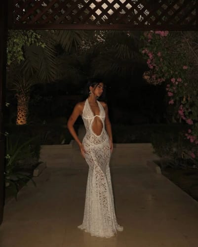 Customer photo review of Fae Sheer Lace Maxi Dress
