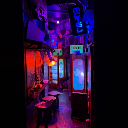 Customer photo review of Neo Ramen MiniAlley – A Cyberpunk DIY Diorama Booknook