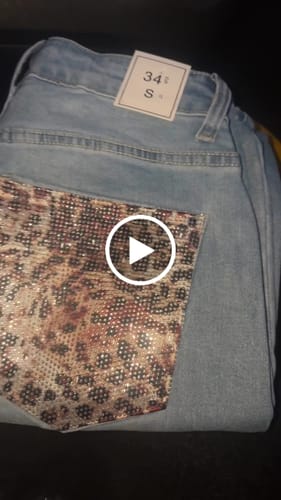 Customer video review of Jeans Savage Chic con tasca beige brillantinata