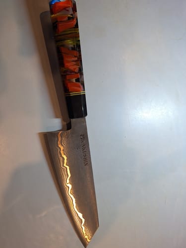 Customer photo review of Black Damascus Copper Custom Honesuki Petty 150mm
