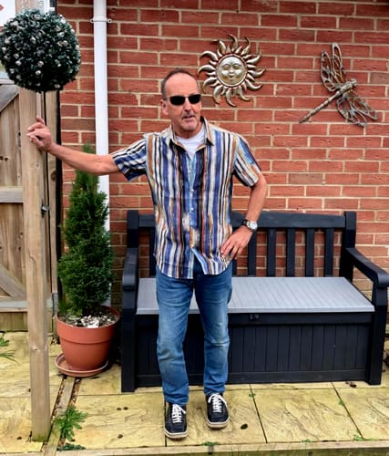 Customer photo review of Men's Hawaiian Striped Short Sleeve Summer Shirt