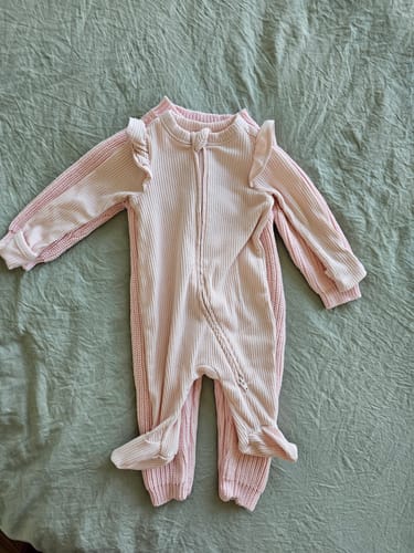 Customer photo review of Classic Chunky Knit Jumpsuit - Powder Pink