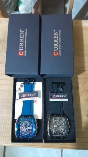 Customer photo review of CURREN Tonneau Dial Sport Watch for Men Fashion Waterproof Quartz Wristwatch with Auto Date Yellow Silicone Strap Luminous