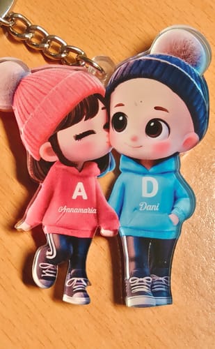 Customer photo review of Cute Cartoon Couple Walking Personalized Acrylic Keychain