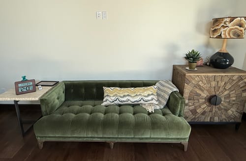 Customer photo review of Olive Green and Grey Watercolor Pillow Cover