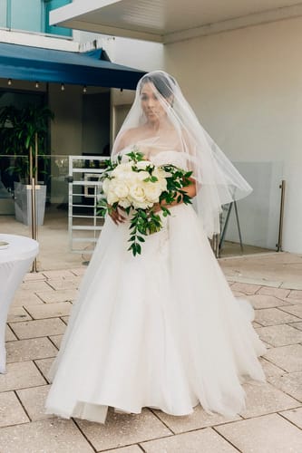 Customer photo review of Simple Raw Edge Drop Veil with Blusher: Fingertip, Chapel & Cathedral - GABRIELLA