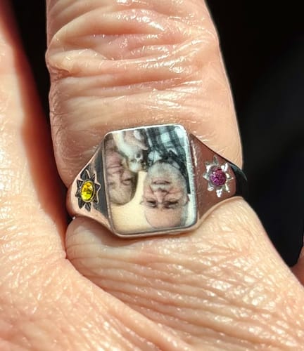 Customer photo review of Personalized Couple Photo Birthstone Custom Ring - Valentine's Gift For Couple Grandparents