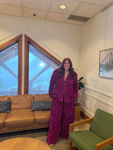 Customer photo review of Liza Suit in Magenta by OFUURE - RENTAL