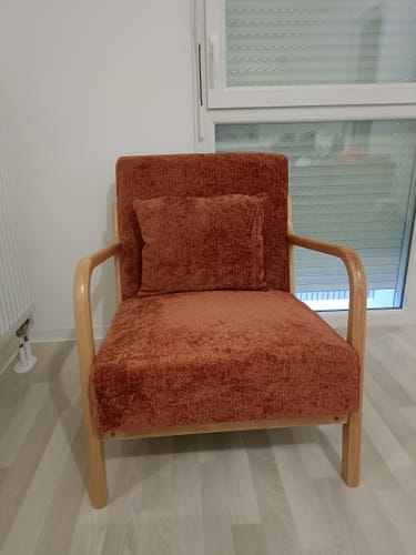 Customer photo review of OHAMA - Fauteuil de salon en bois massif et tissu terracotta