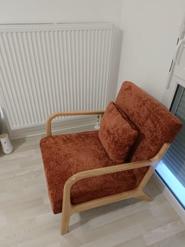 Customer photo review of OHAMA - Fauteuil de salon en bois massif et tissu terracotta
