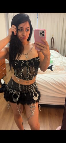 Customer photo review of Metal chain cross applique beaded v neck cami top