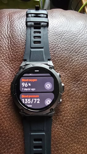 Customer's black Gard Pro Ultra 3 watch showing blood oxygen and blood pressure readings on the screen.
