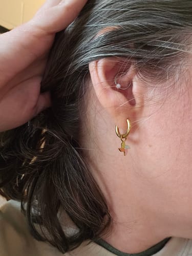 Customer photo review of Gold Huggies Earrings