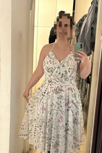 Customer photo review of Spaghetti Straps V Neck Chiffon Print Floral Ivory Tea Length Formal Gown