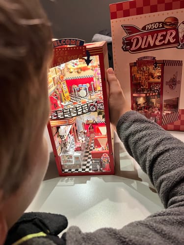 Customer photo review of 1950s Diner DIY Wooden Book Nook Shelf Insert