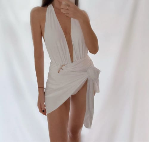 Customer photo review of Joyce Plunge Halter Swimsuit with Sarong