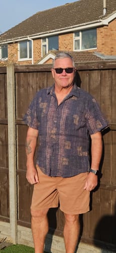 Customer photo review of Men's Summer Patchwork Print Casual Vintage Short Sleeve Shirt