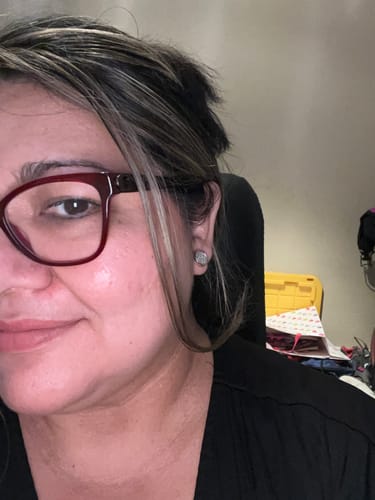 Customer photo review of Gold Rimmed Glitter Studs