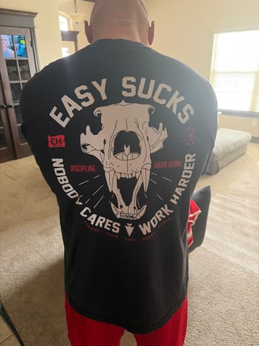 Customer photo review of EASY SUCKS BEAR SKULL T-SHIRT